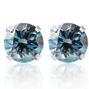 1 1/10Ct Blue Diamond Studs in 14k White Gold Lab Grown