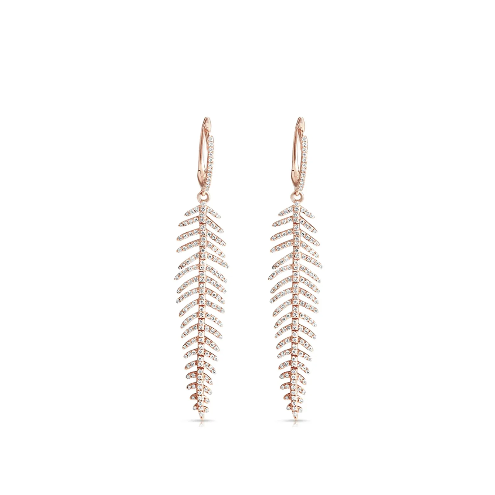 14K Gold Diamond Feather Earrings Drop +result+