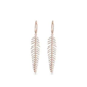 14K Gold Diamond Feather Earrings Drop +result+