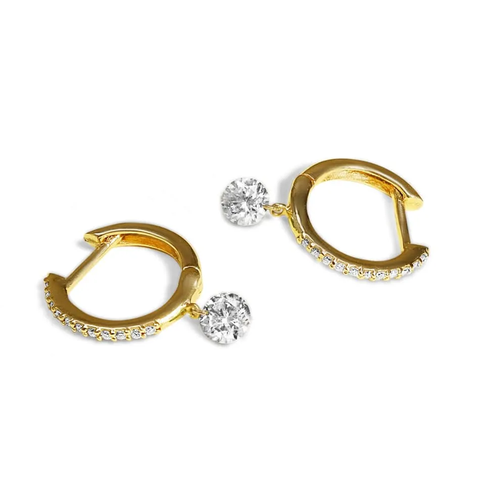 18K Gold Diamond Huggie Hoop Earrings with Drilled Design