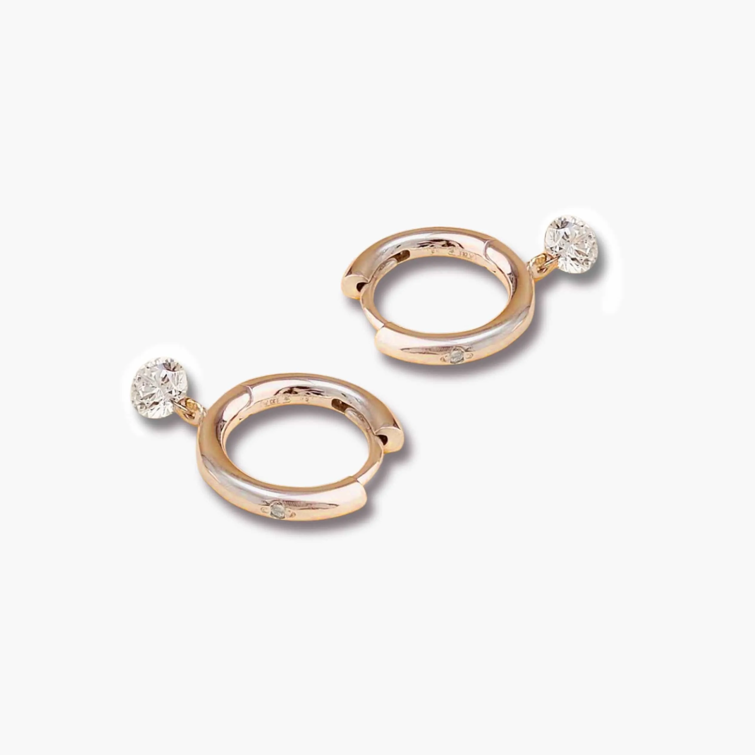 18K Gold Diamond Huggie Hoops Earrings with Drilled Single Diamond