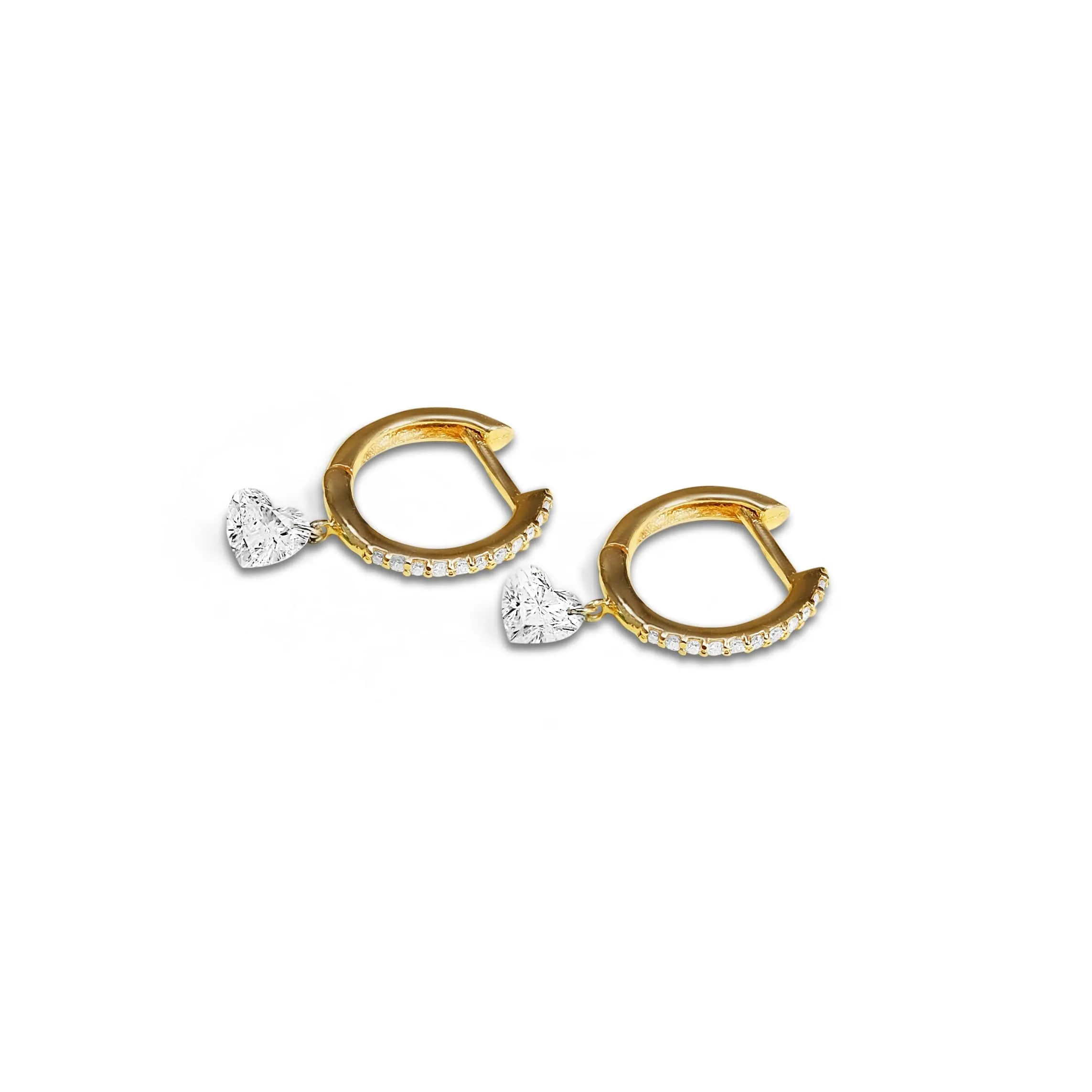 18K Gold Heart Diamond Huggie Hoops Earrings