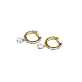 18K Gold Heart Diamond Huggie Hoops Earrings