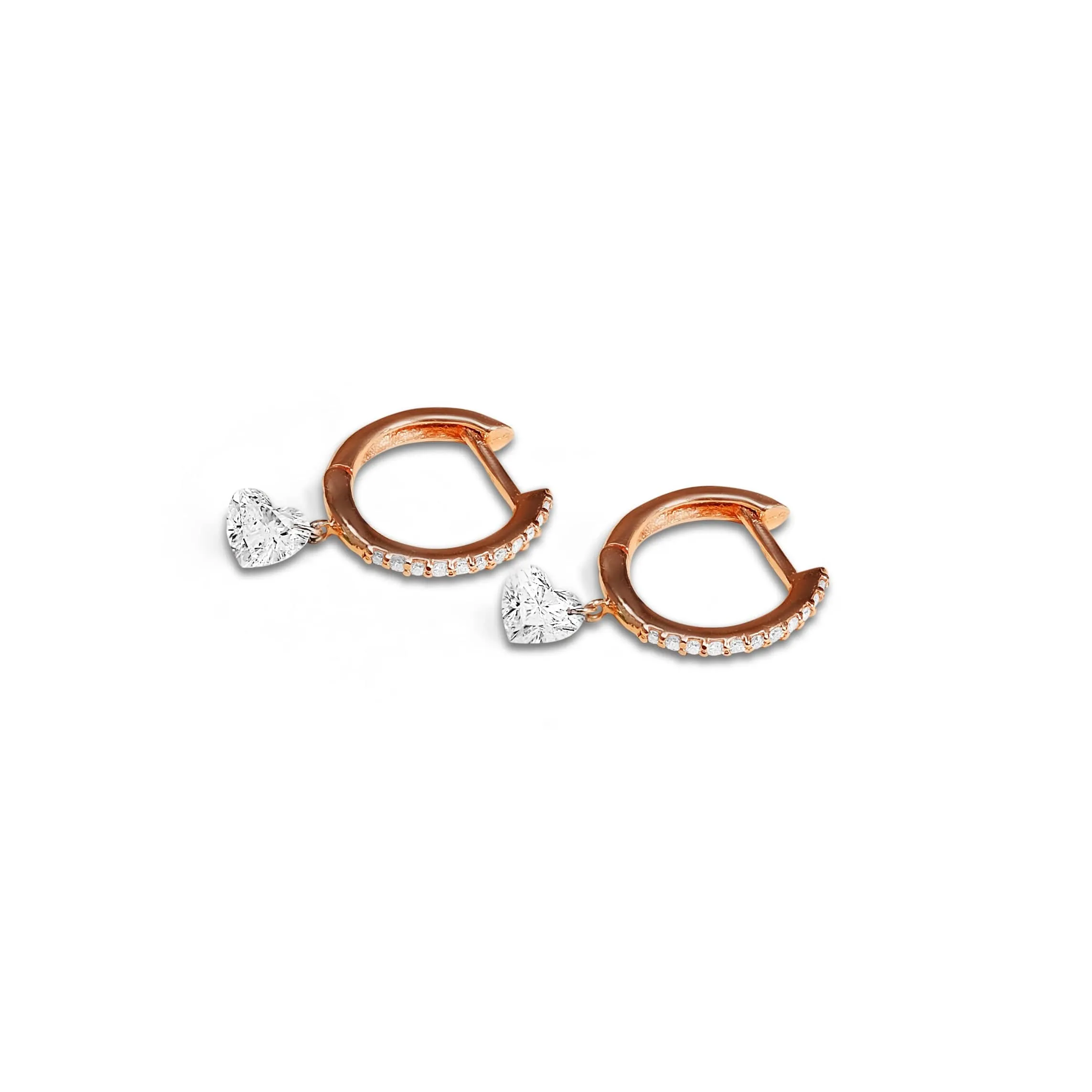 18K Gold Heart Diamond Huggie Hoops Earrings