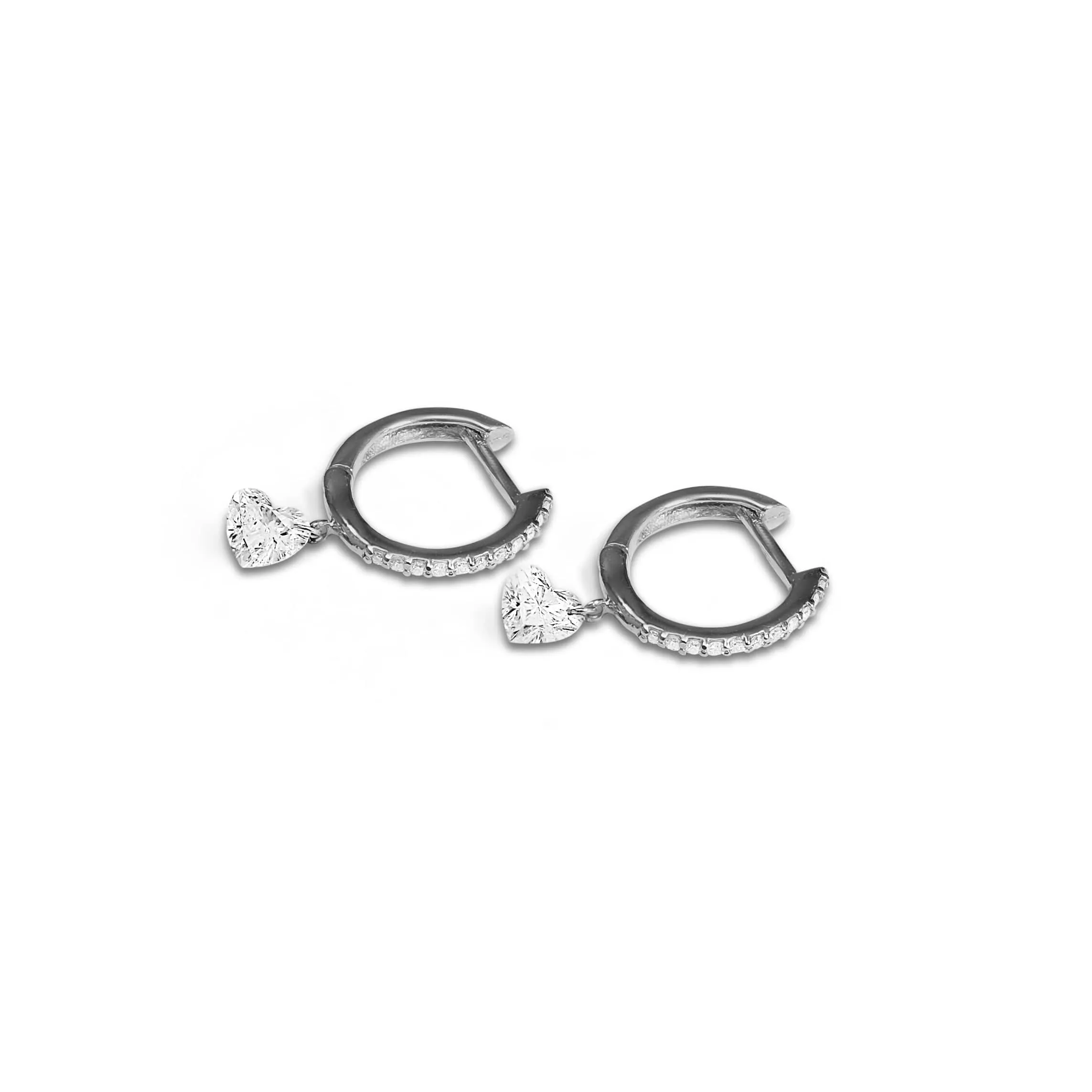 18K Gold Heart Diamond Huggie Hoops Earrings