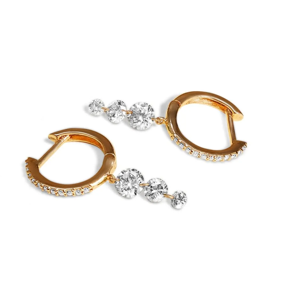 18K Gold Triple Diamond Huggie Hoops Earrings