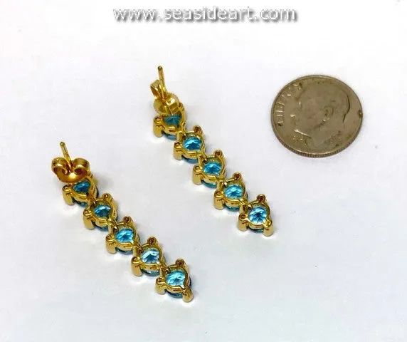 18K Yellow Gold Dangle Earrings-Diamond & Blue Topaz