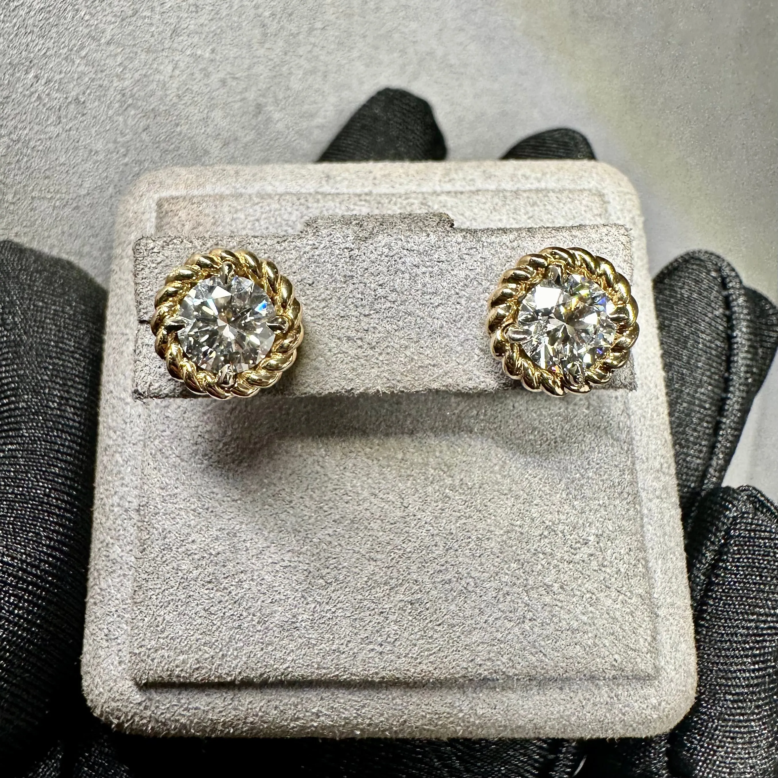 18kt Two Tone Diamond Studs 1ct each