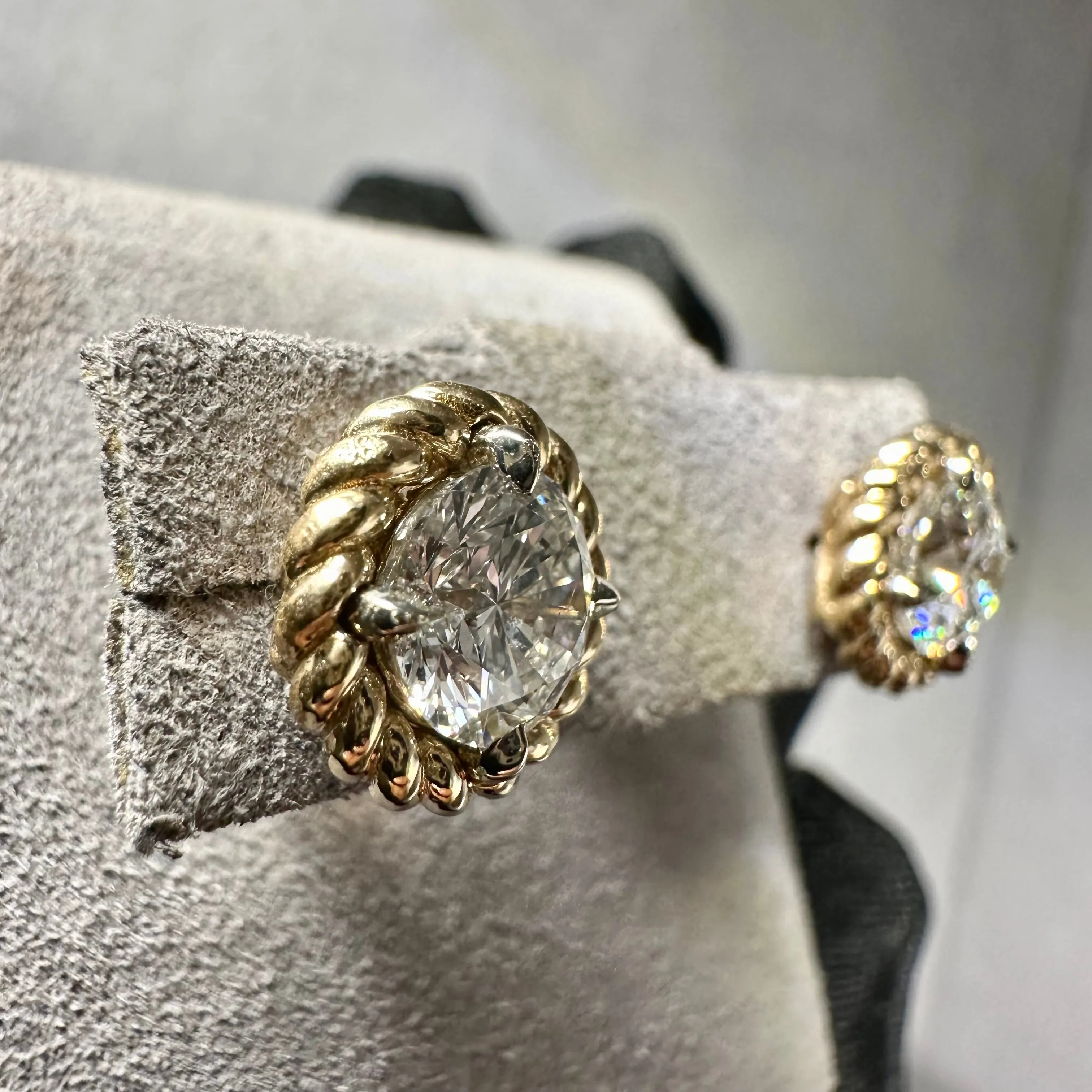 18kt Two Tone Diamond Studs 1ct each