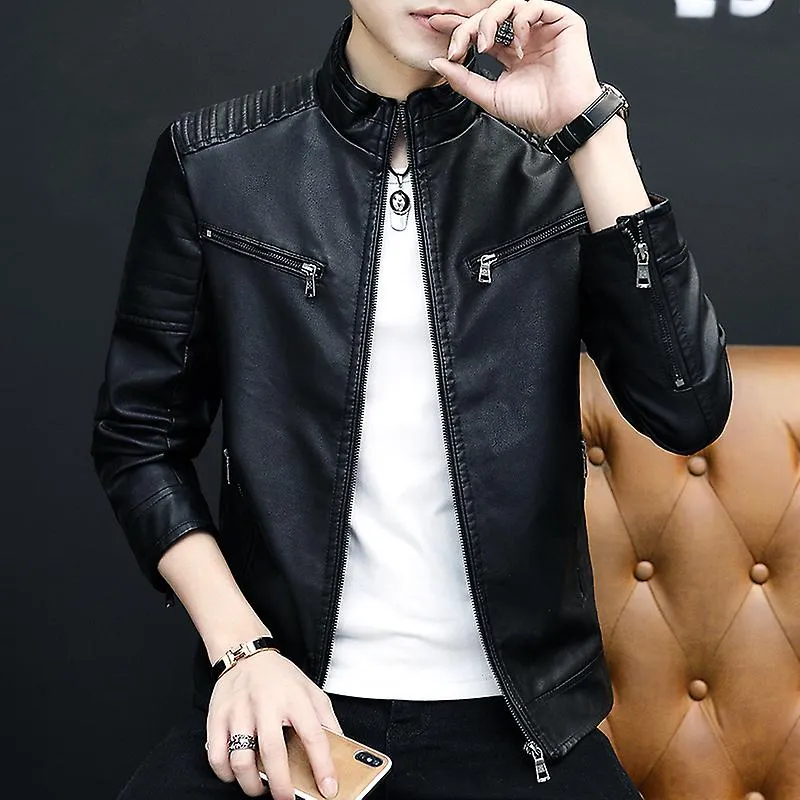 2023 Men Leather Suit Jacket Men Slim Fit Short Coat Men Fashion Leather Jacket Streetwear Casual Blazer Jackets Male Outerwear