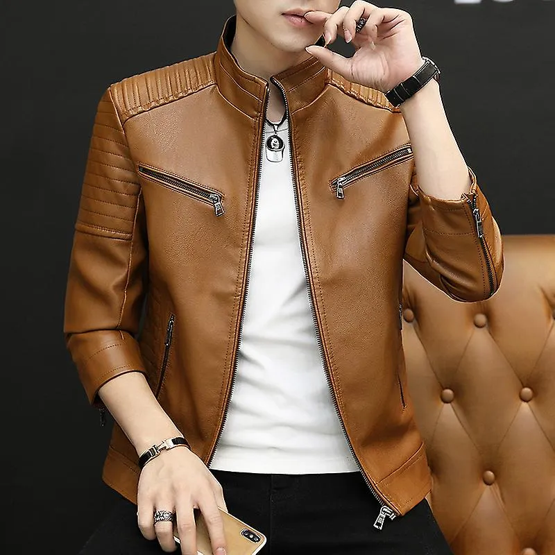 2023 Men Leather Suit Jacket Men Slim Fit Short Coat Men Fashion Leather Jacket Streetwear Casual Blazer Jackets Male Outerwear