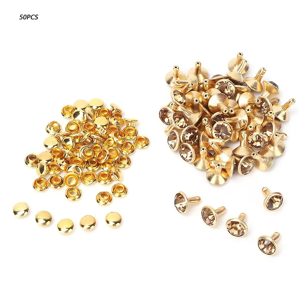 50PC 8MM Crystal Rhinestone Decorative Rivets DIY Leather Shoes Clothing Studs (yellow Crystal)