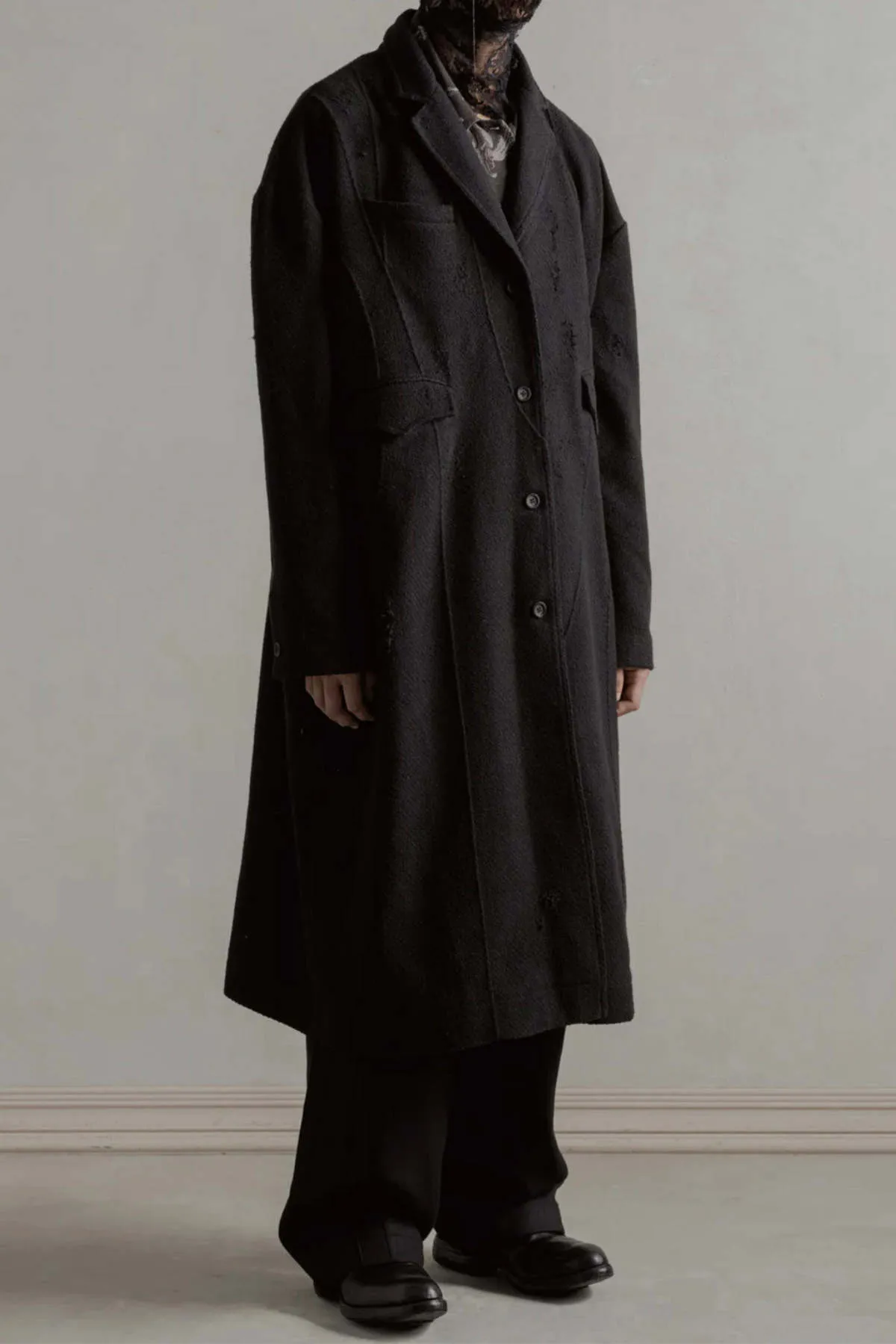 Aged Wool Coat - Black