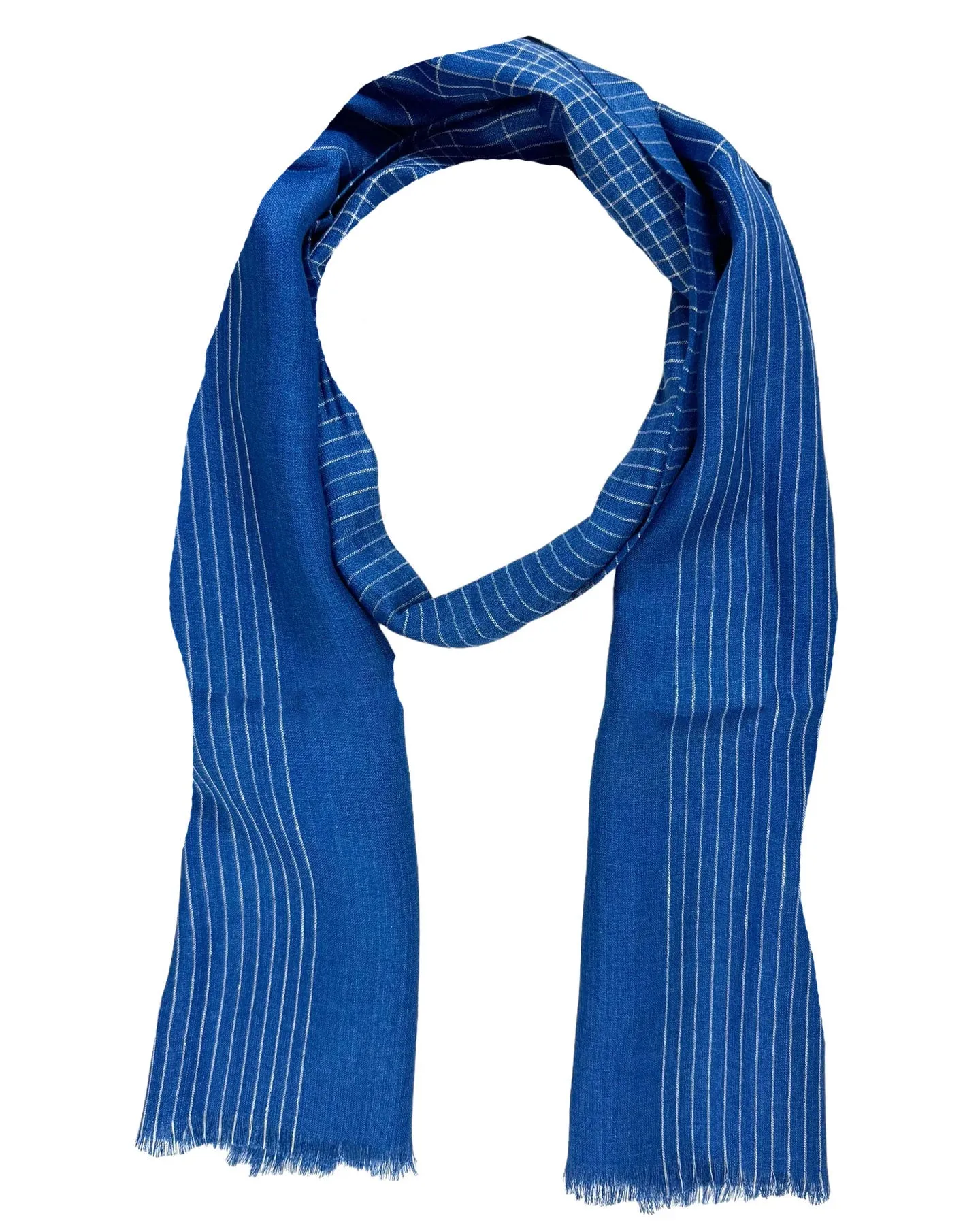 Agnona Scarf Royal Blue White Stripes - Luxury Linen Silk Cashmere Shawl