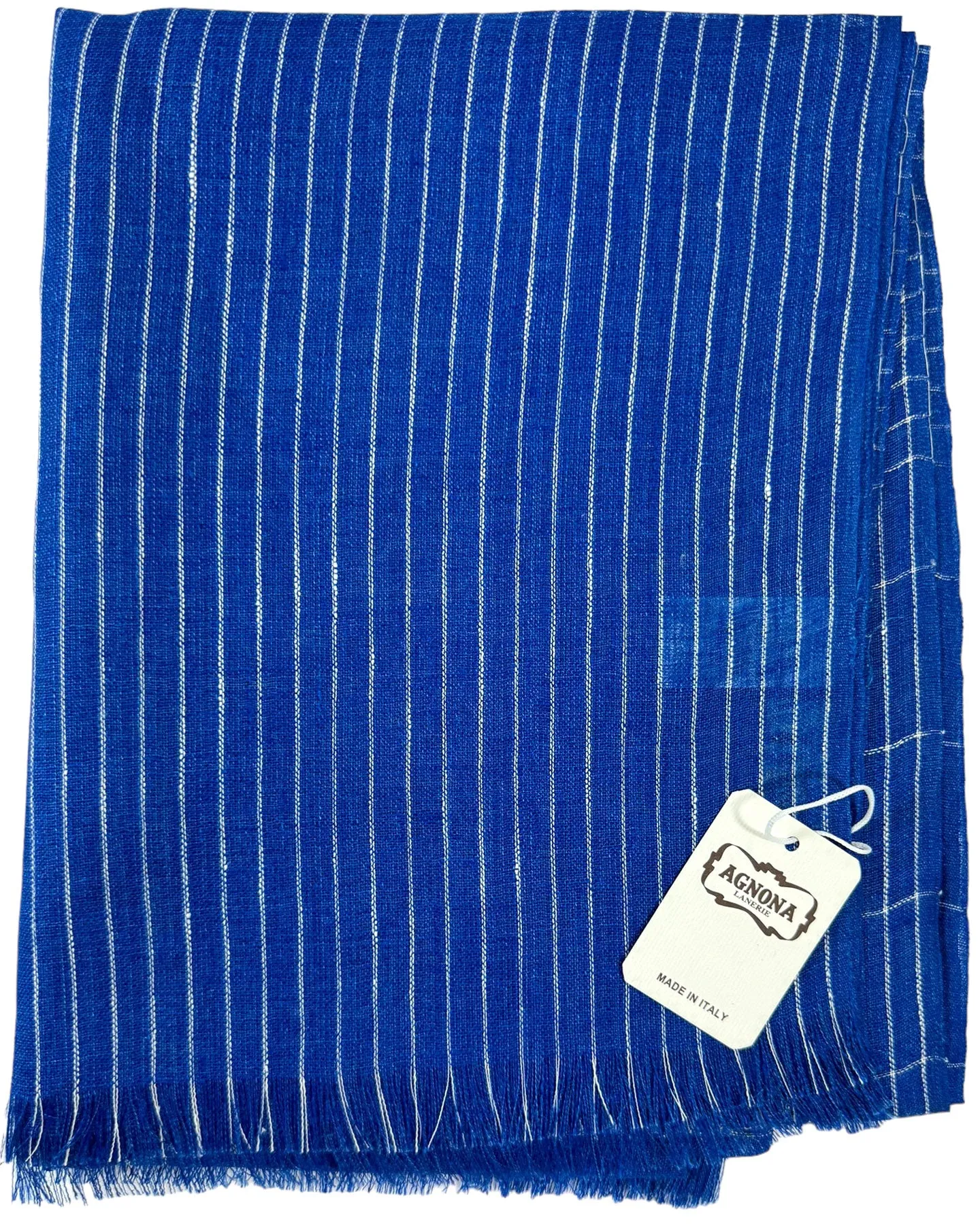 Agnona Scarf Royal Blue White Stripes - Luxury Linen Silk Cashmere Shawl