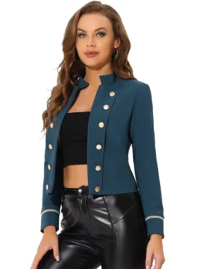 Allegra K- Stand Collar Front Button Decor Jackets