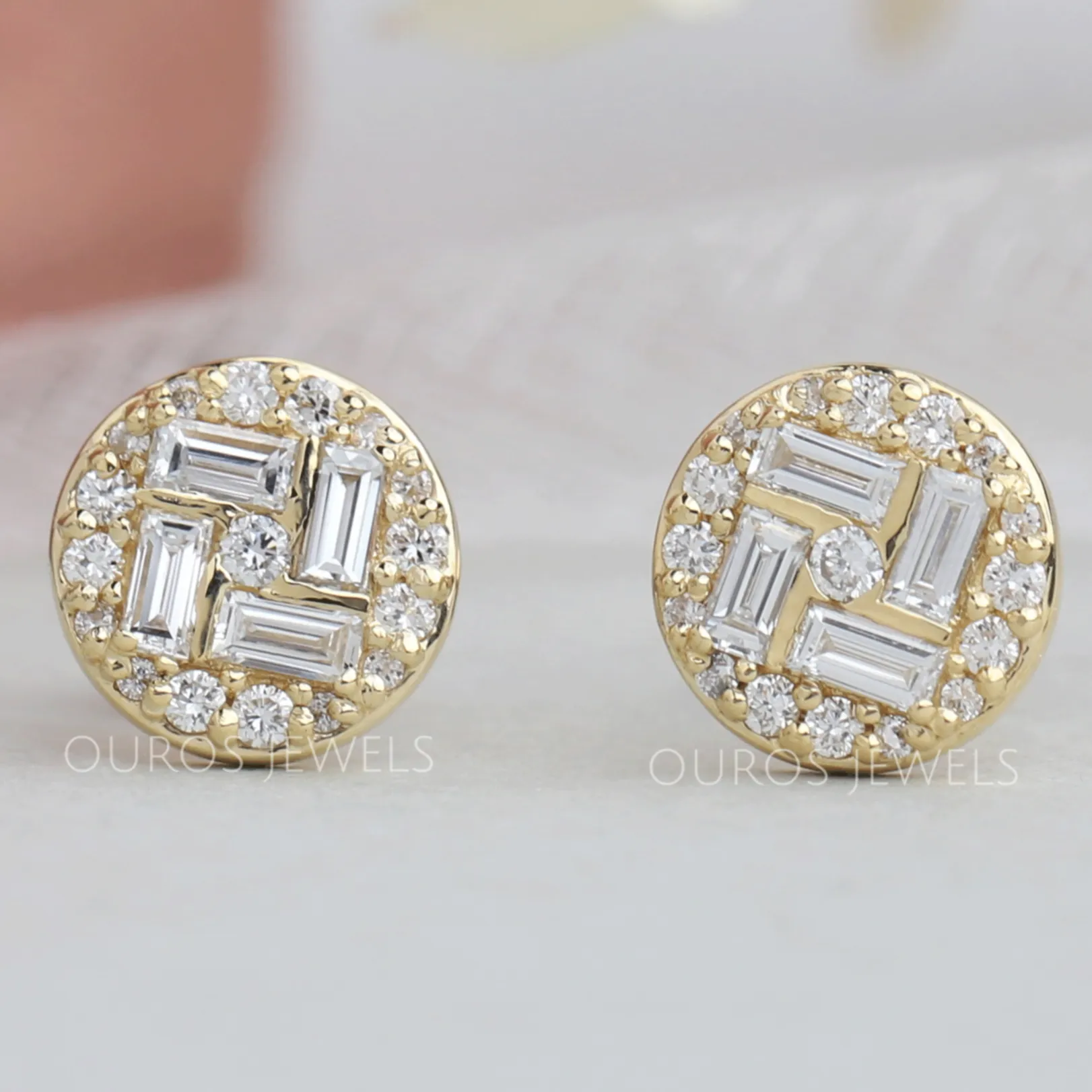 Baguette Cluster Stud Diamond Earrings