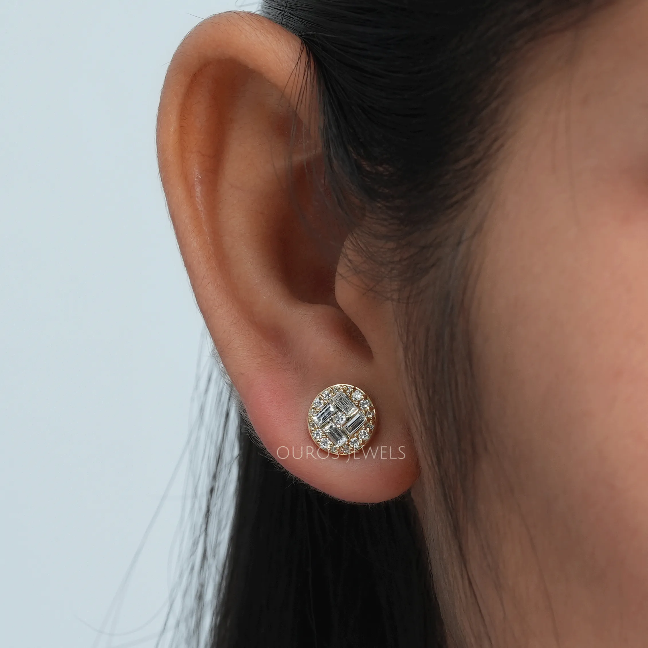 Baguette Cluster Stud Diamond Earrings