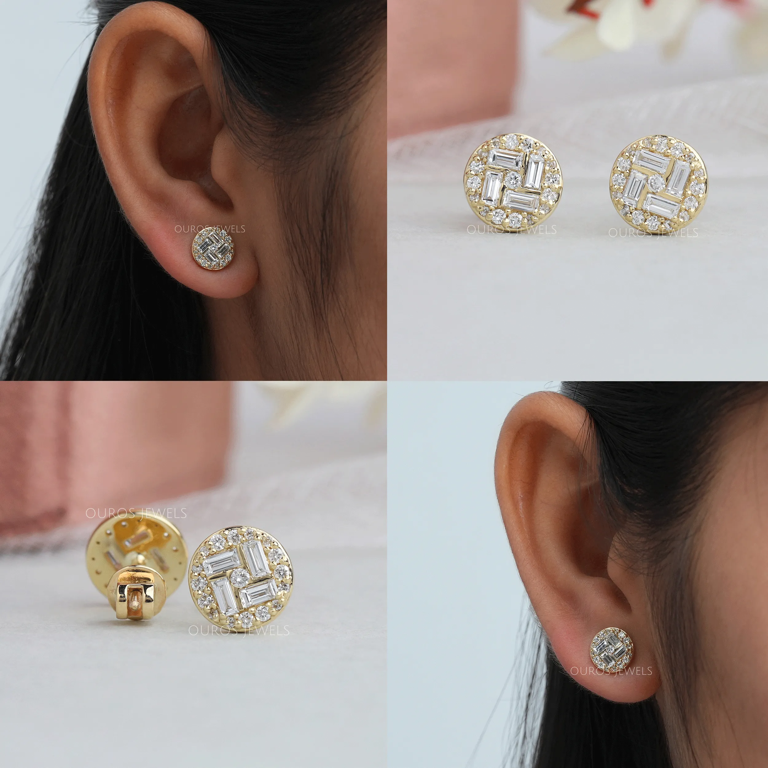 Baguette Cluster Stud Diamond Earrings