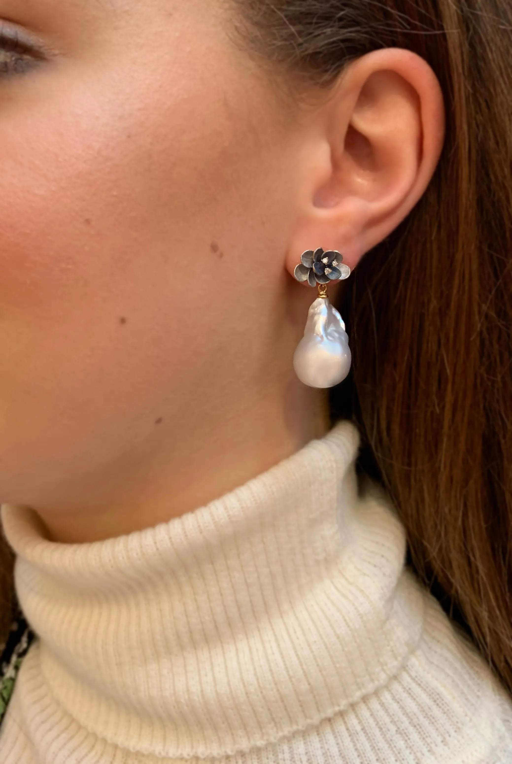 Baroque South Sea Pearls and Diamond Earrings