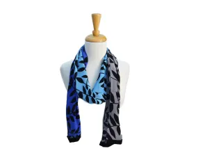 Blue/Grey Ombre Leaf Crepe Scarf