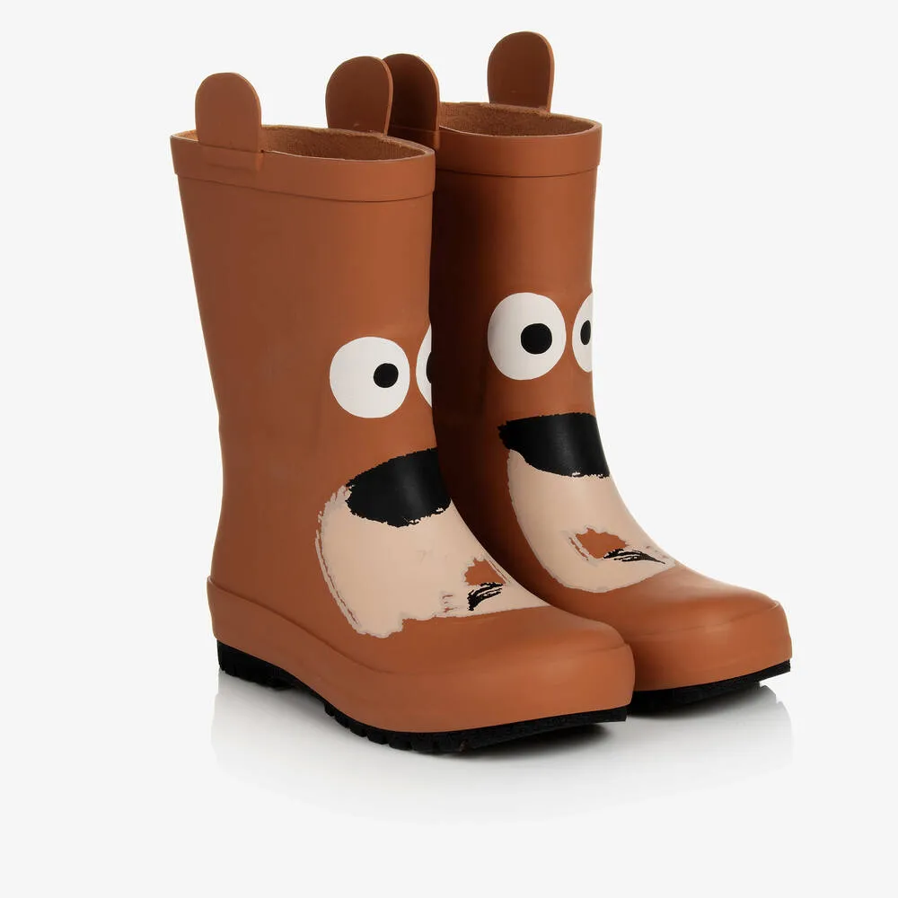 Boys Brown Bear Rain Boots