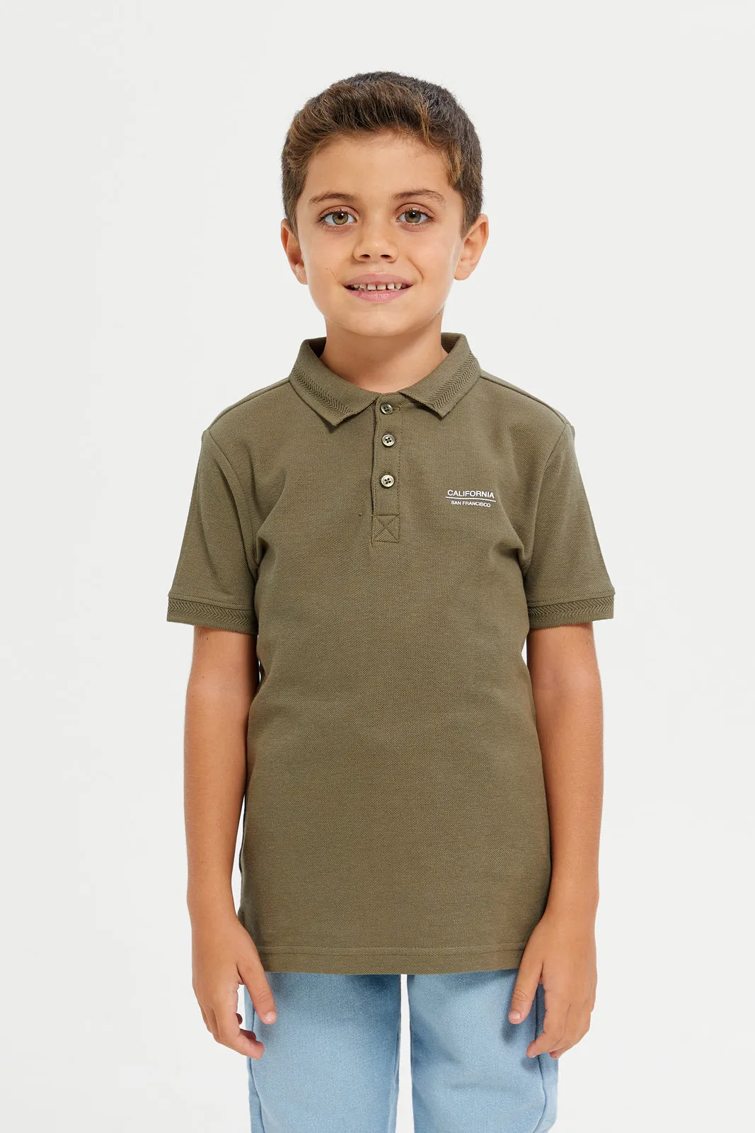 Boys Olive Chest Logo Polo t-Shirt