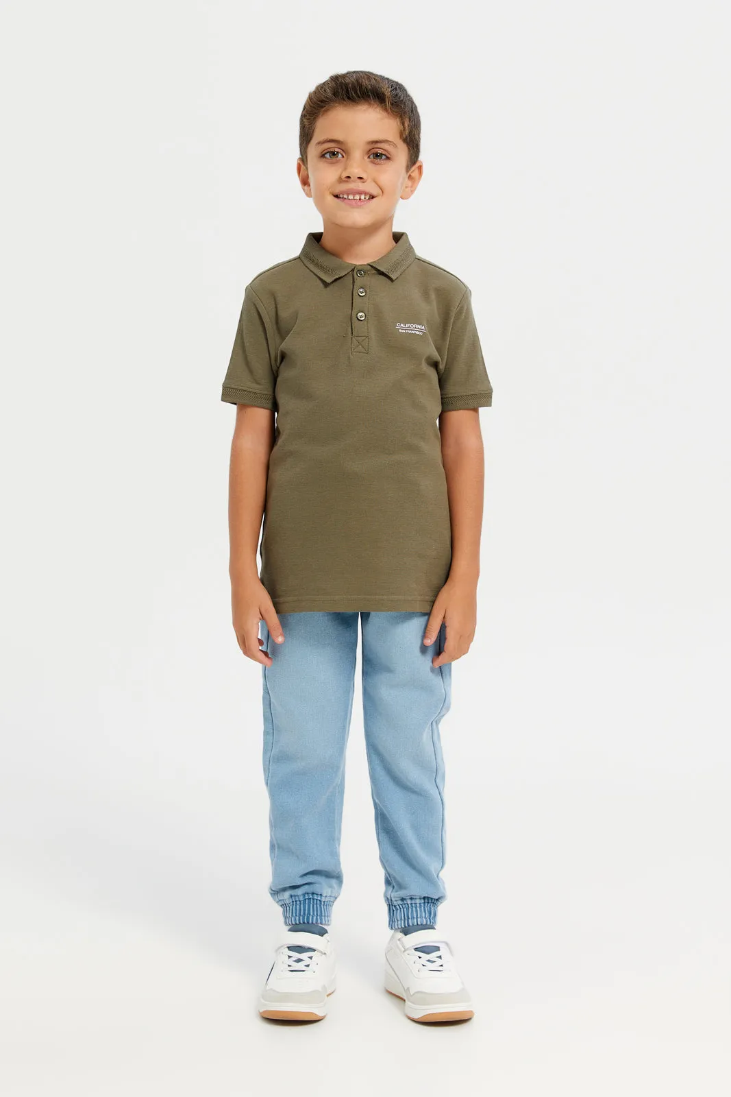 Boys Olive Chest Logo Polo t-Shirt