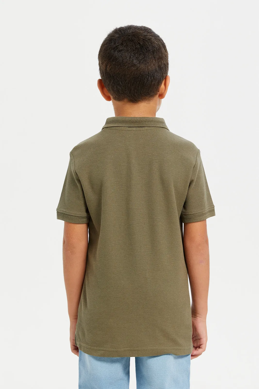 Boys Olive Chest Logo Polo t-Shirt