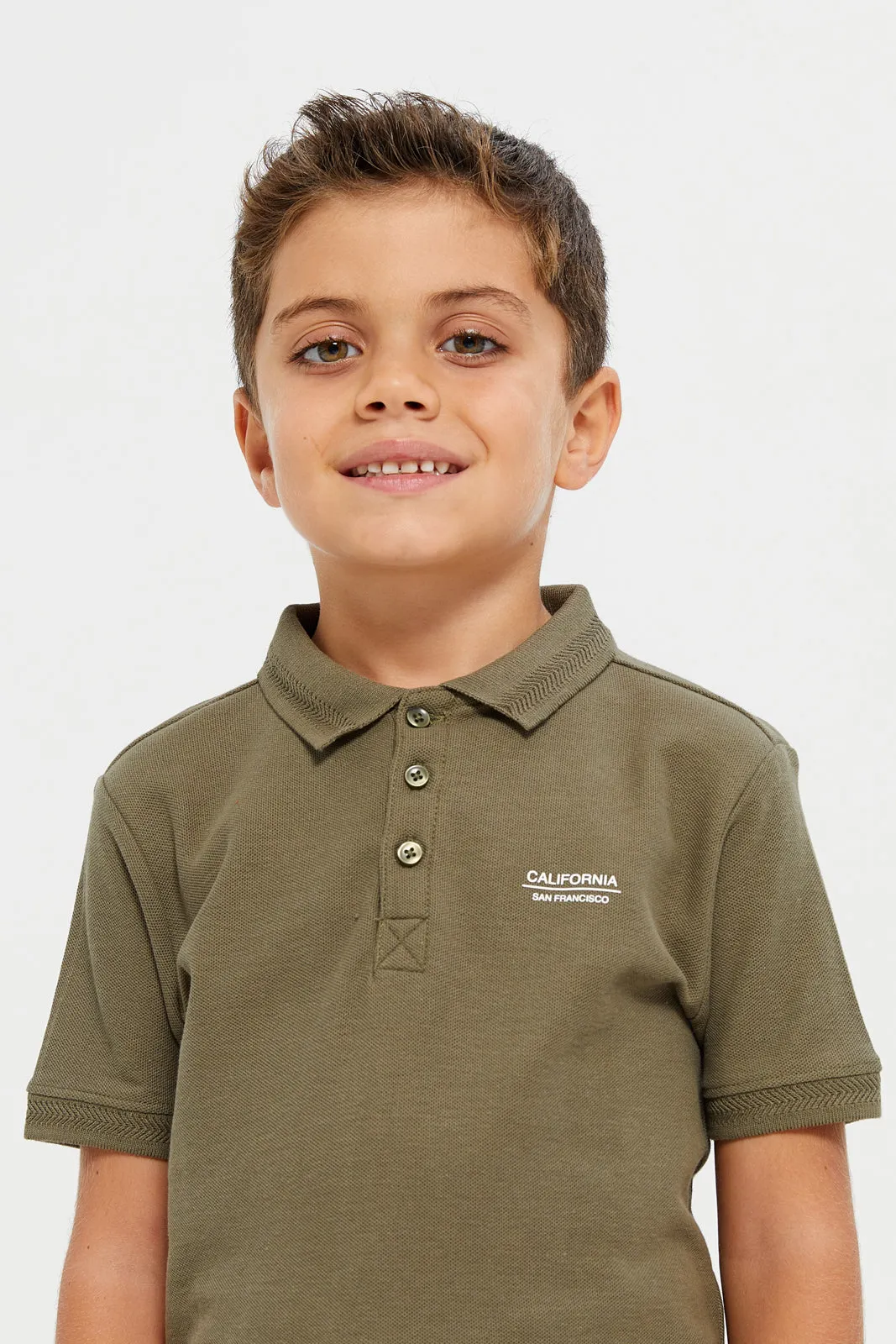 Boys Olive Chest Logo Polo t-Shirt