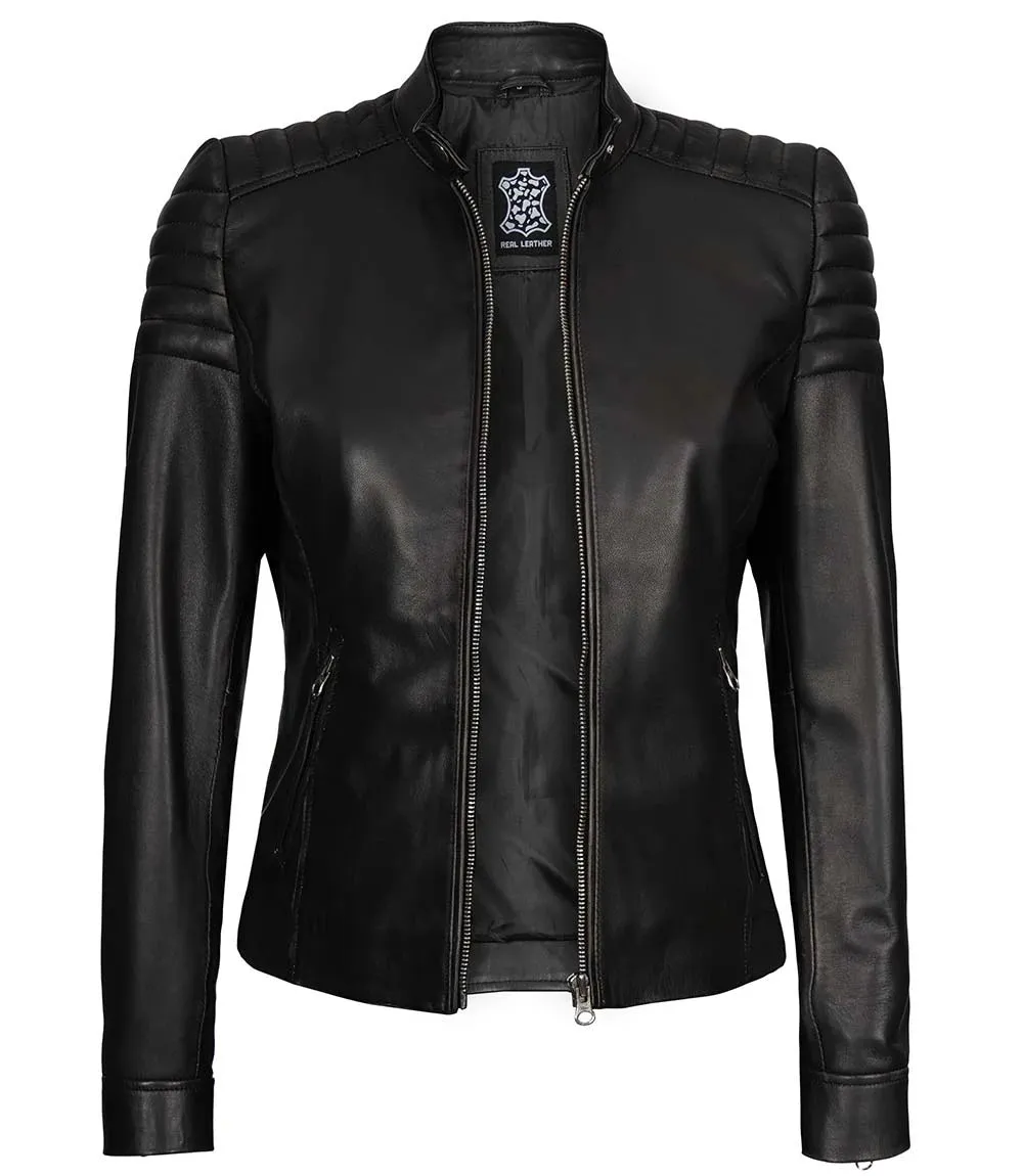 Carrie Women's Black Cafe Racer Leather Jackets