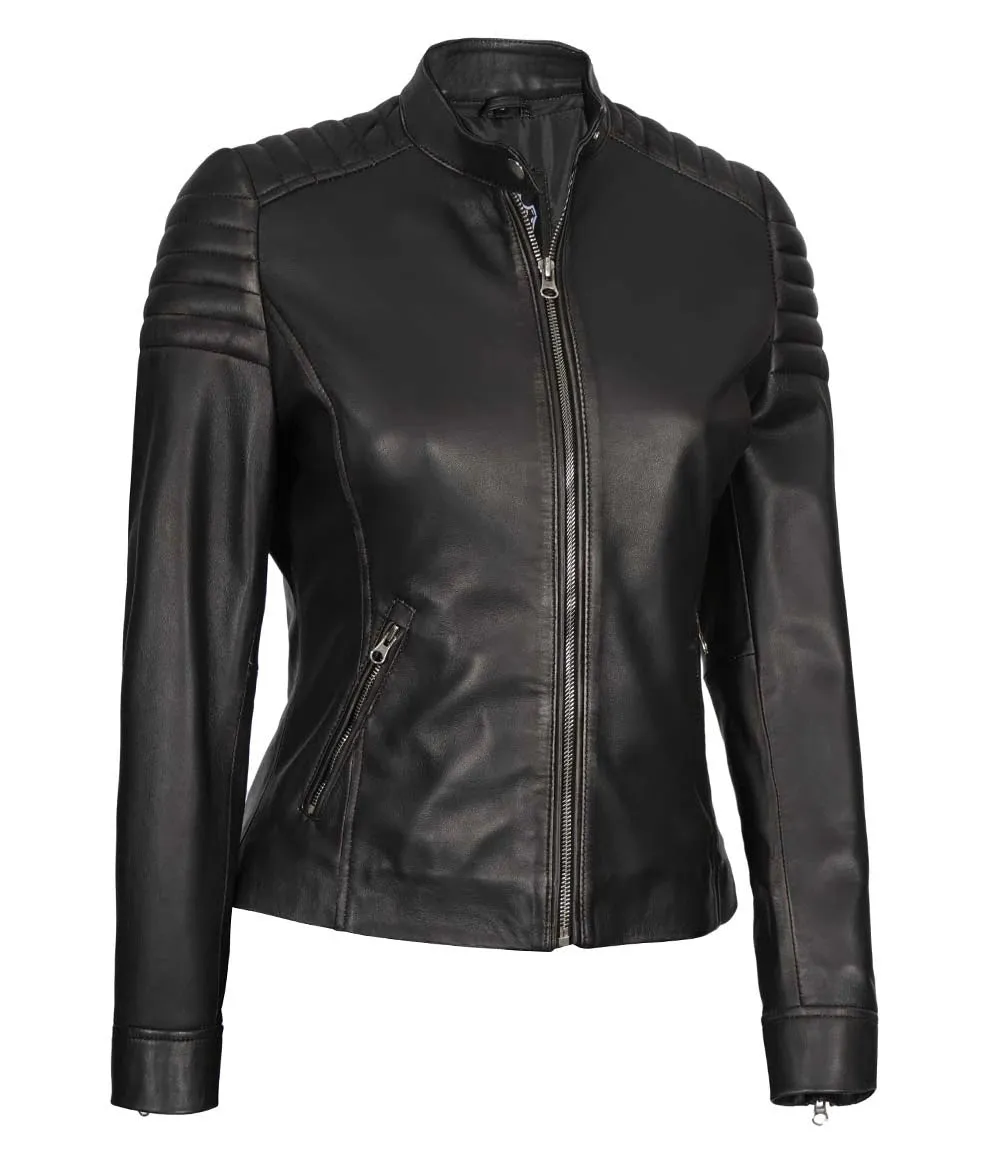 Carrie Women's Black Cafe Racer Leather Jackets