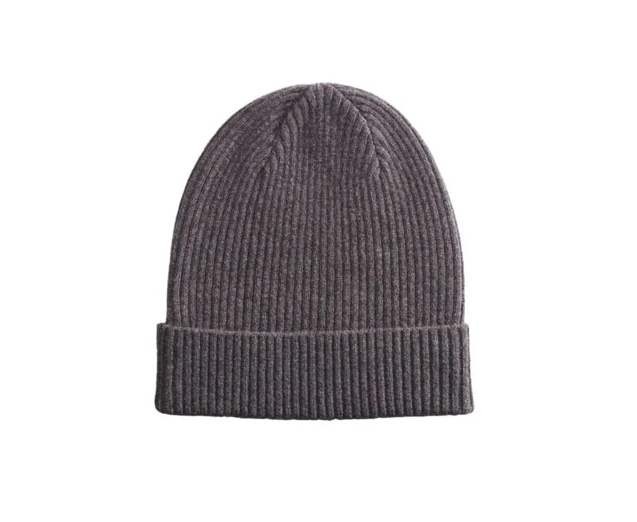 Chocolate Melange Wool Beanie Hat - BENNETH