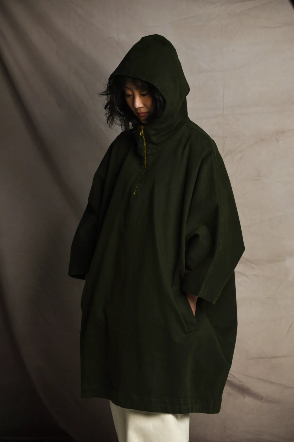 Chunky Hooded Poncho coat - Green