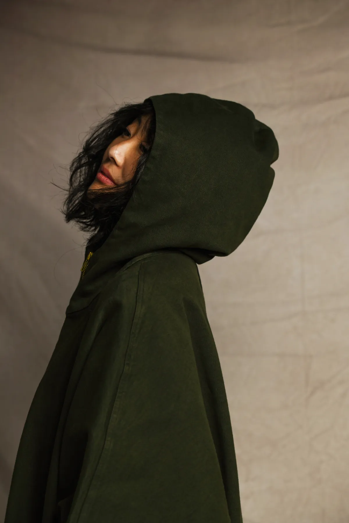 Chunky Hooded Poncho coat - Green