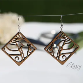 Classy Equine Earrings - Diamond Horse Head - Cherry Hardwood