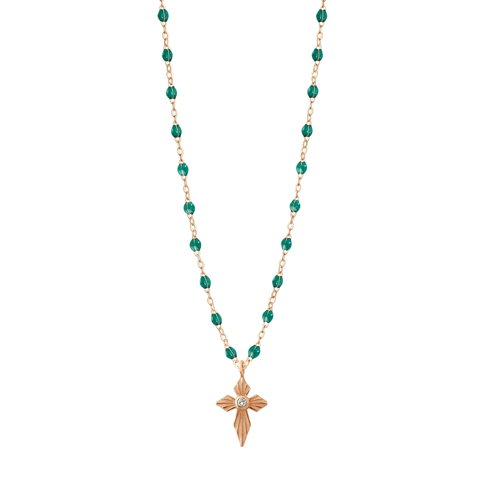 Croix Lumière Emerald Diamond Necklace, Rose Gold, 16.5