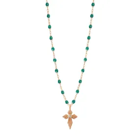 Croix Lumière Emerald Diamond Necklace, Rose Gold, 16.5