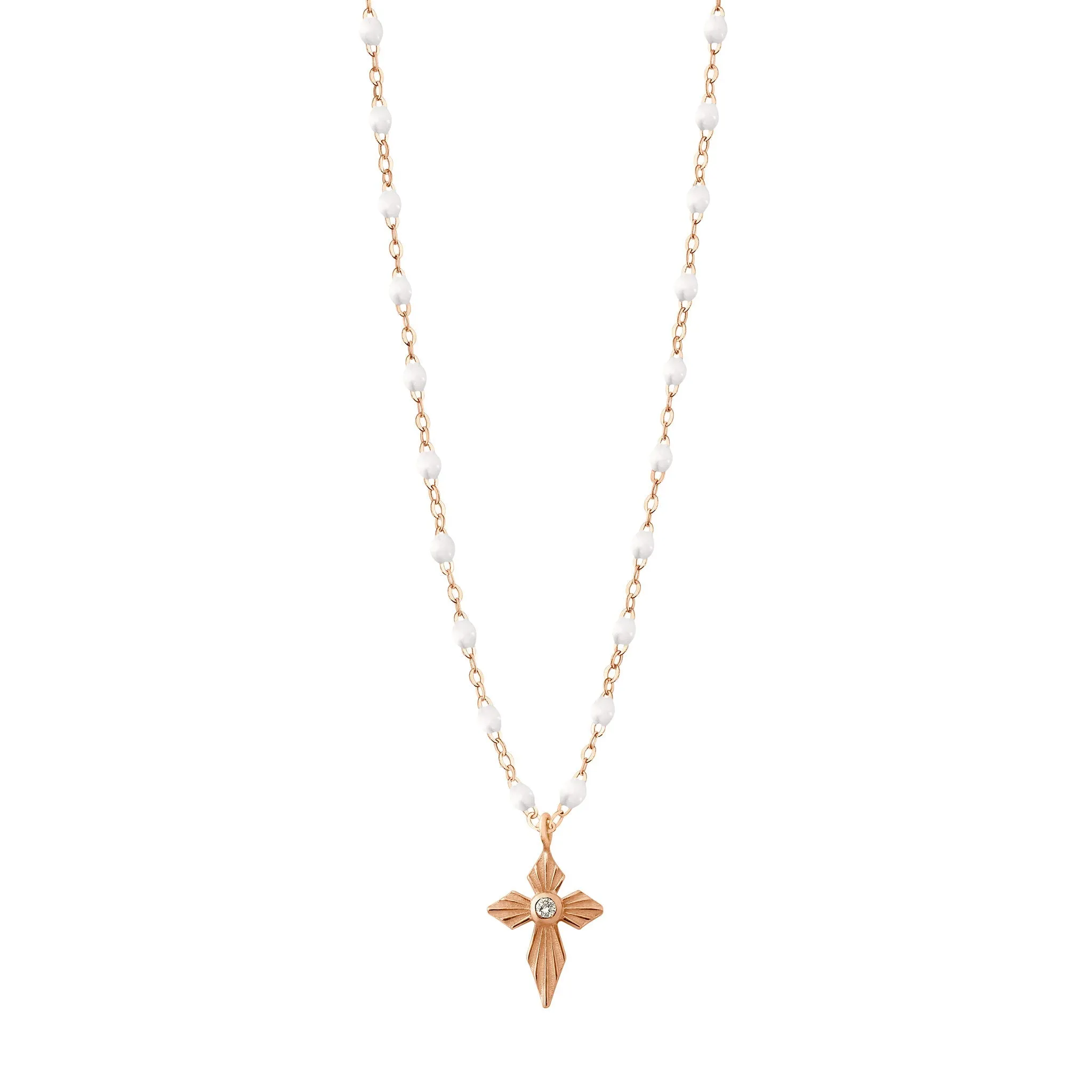 Croix Lumière White Diamond Necklace, Rose Gold, 16.5