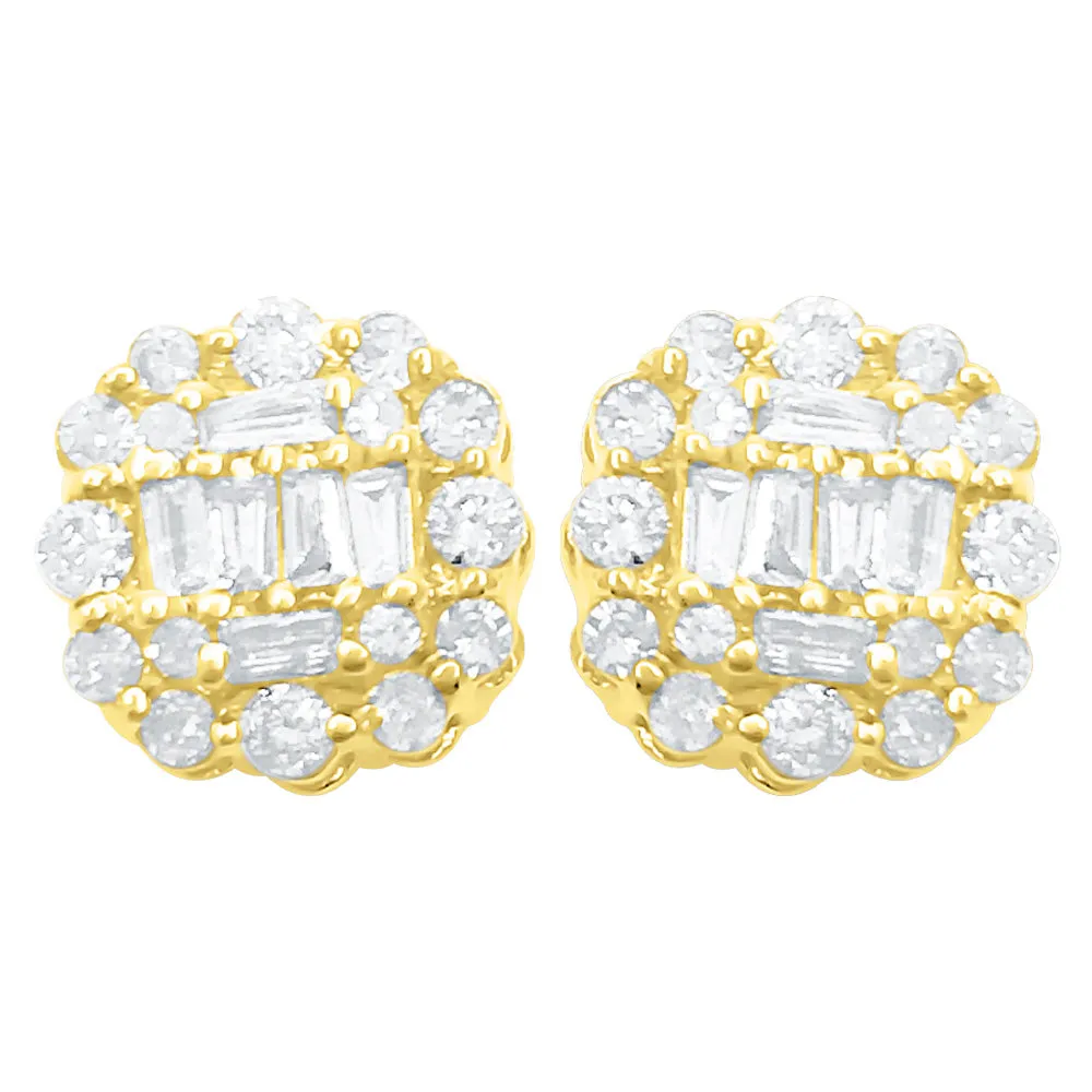 Cushion Cluster Diamond Earrings .37cttw 10K Yellow Gold