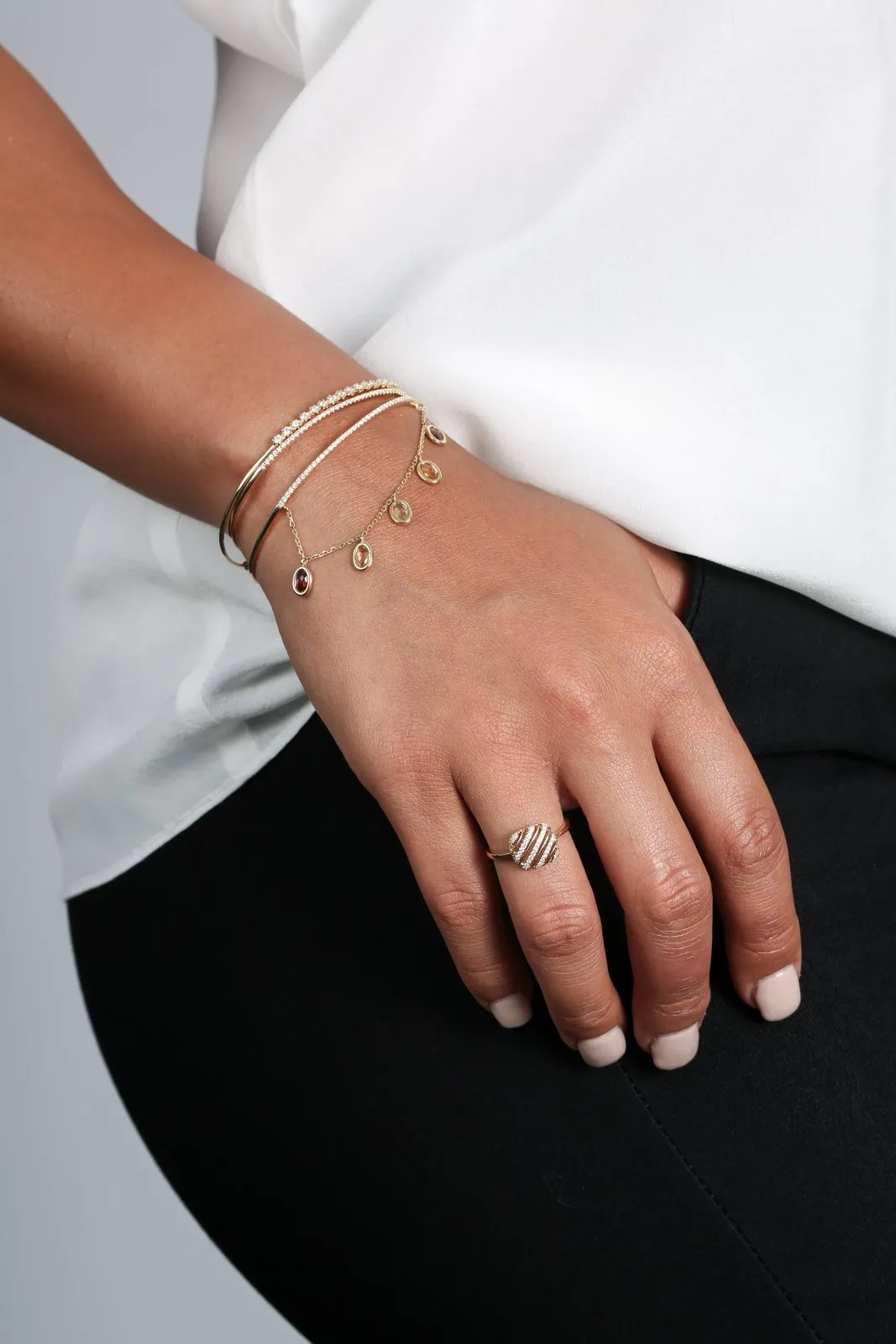 Diamond Bangle with Bezel Sapphire and Ruby Charms