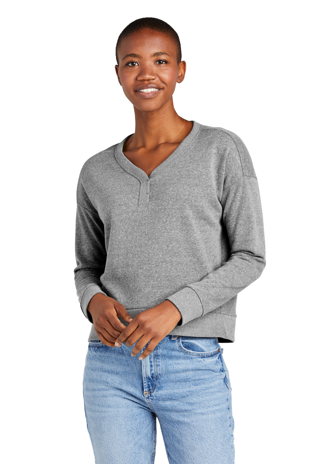 District Clothing DT1312 District Women's Perfect Tri Fleece V-Neck Sweatshirt SKU: DT1312