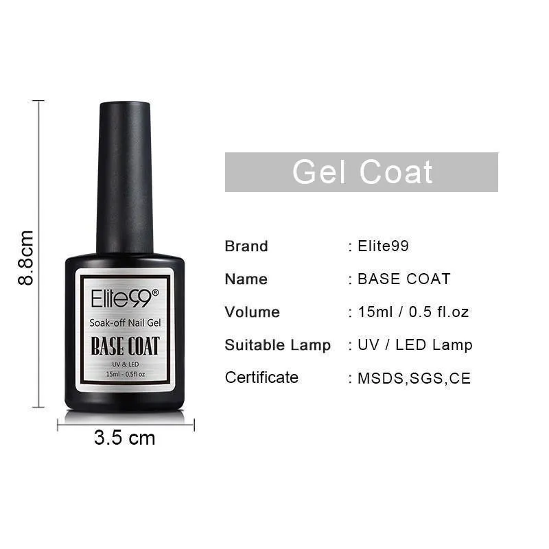 Elite99 Shinny UV LED Soak Off Gel Polish Base Coat And Top Coat Gel 15ml