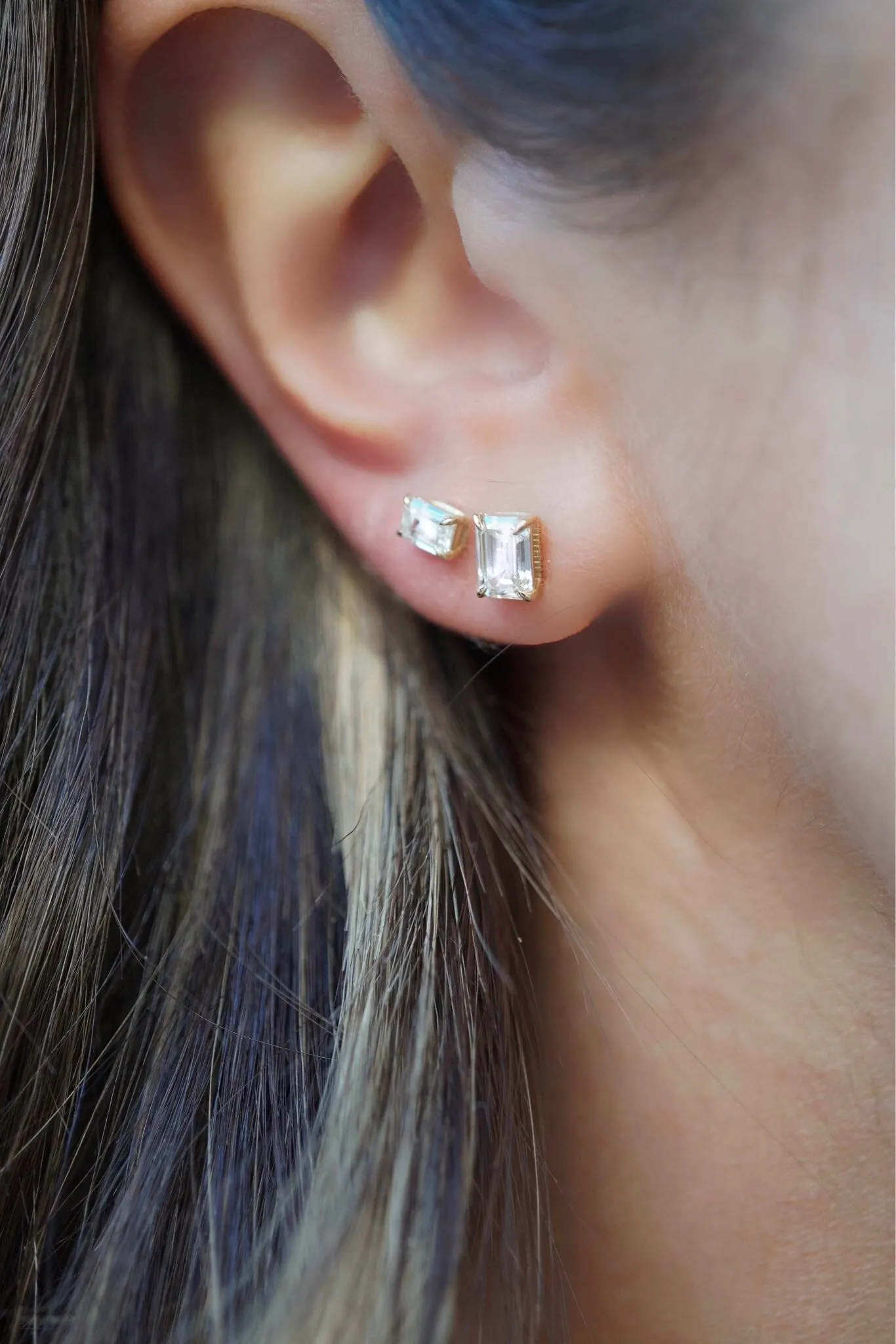 Emerald Cut Diamond Studs