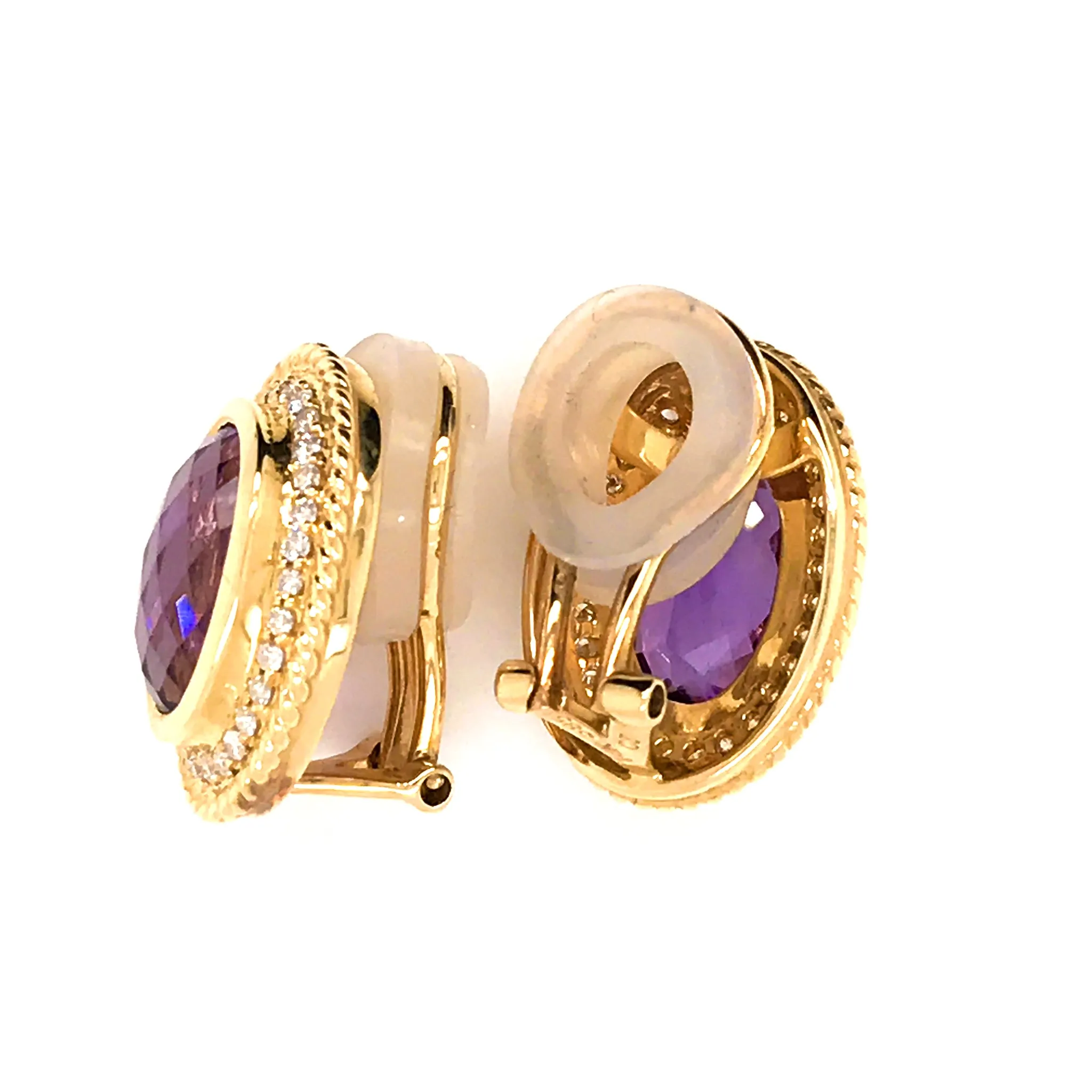 Estate 14K Yellow Gold Amethyst and Diamond Earrings