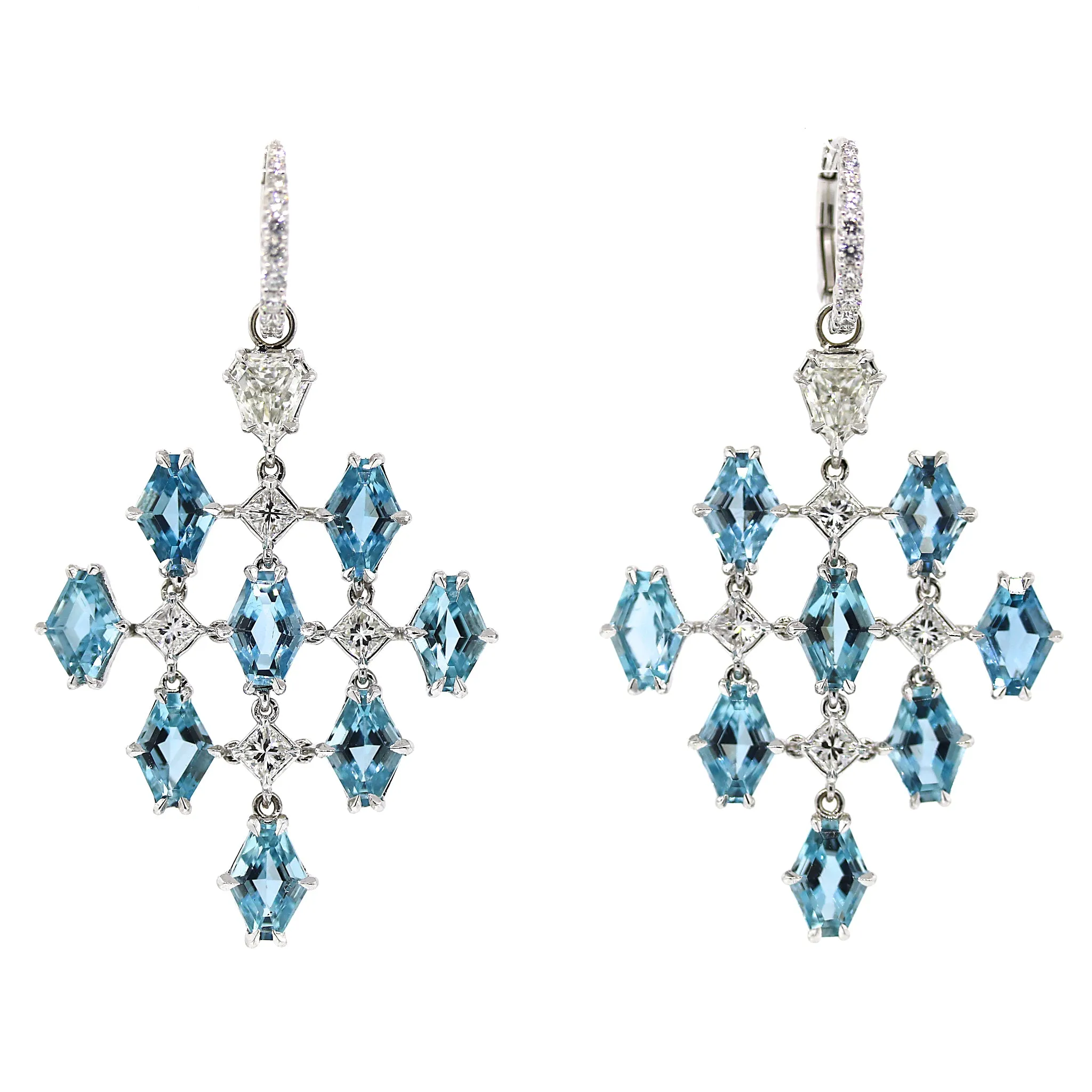 Exquisite 18k White Gold Aquamarine and Diamond Earrings