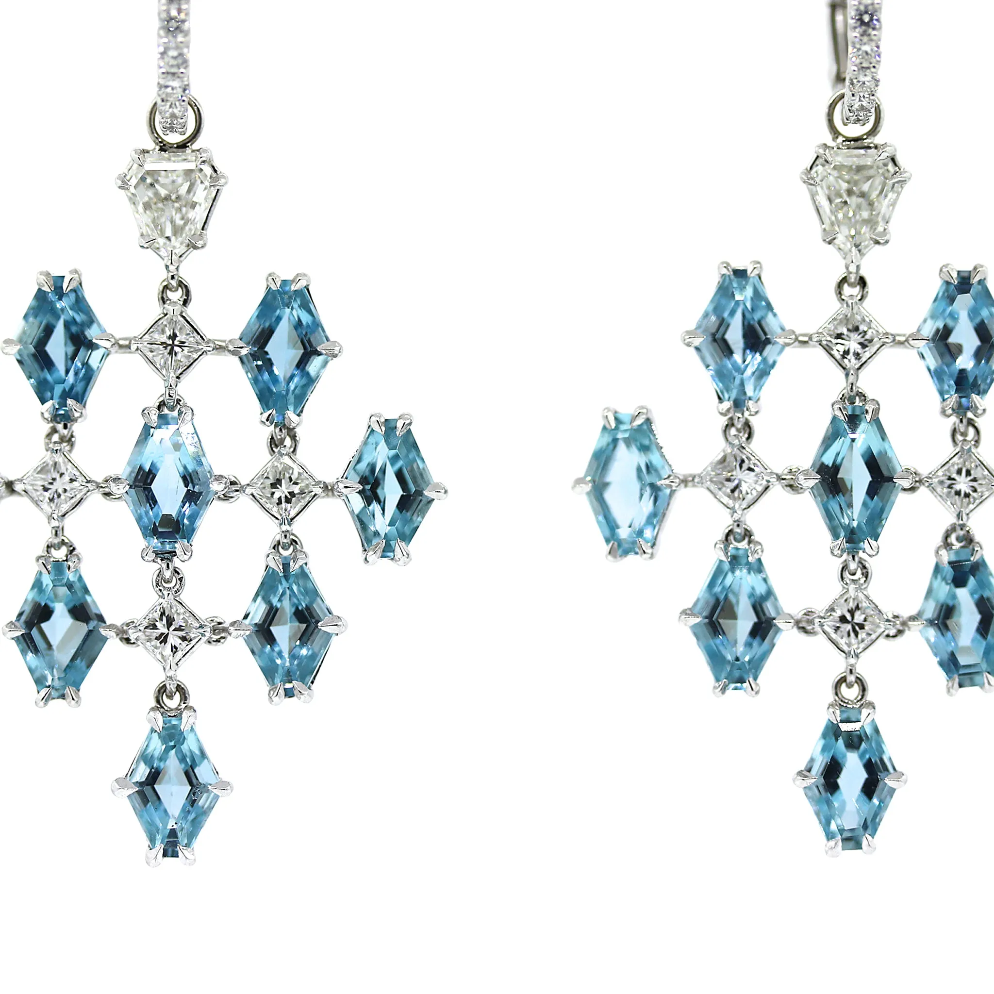 Exquisite 18k White Gold Aquamarine and Diamond Earrings