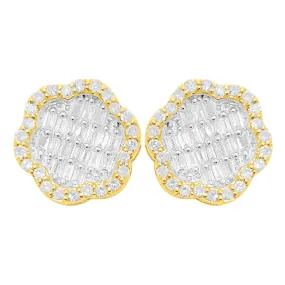 Flower Baguette Diamond Earrings .37cttw 10K Yellow Gold