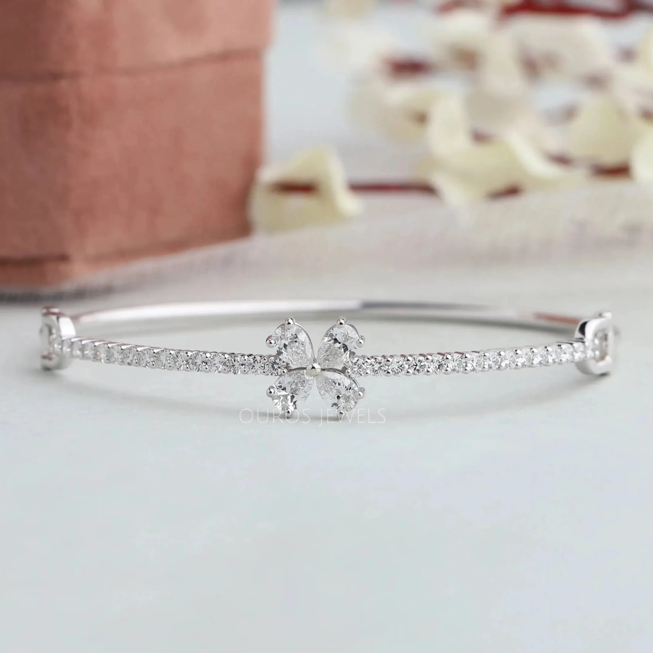 Flower Shape Pear Diamond  Bangle Bracelet