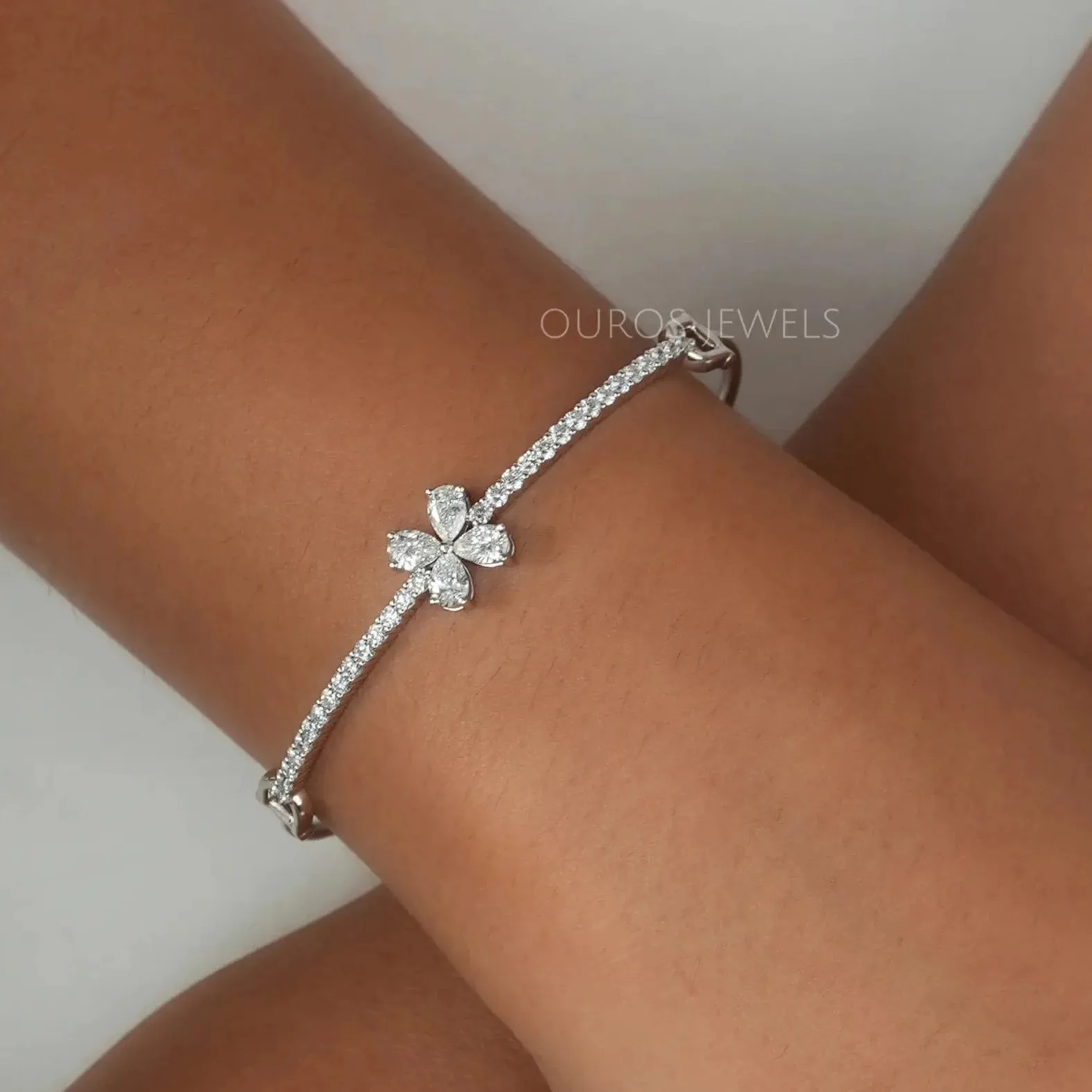 Flower Shape Pear Diamond  Bangle Bracelet